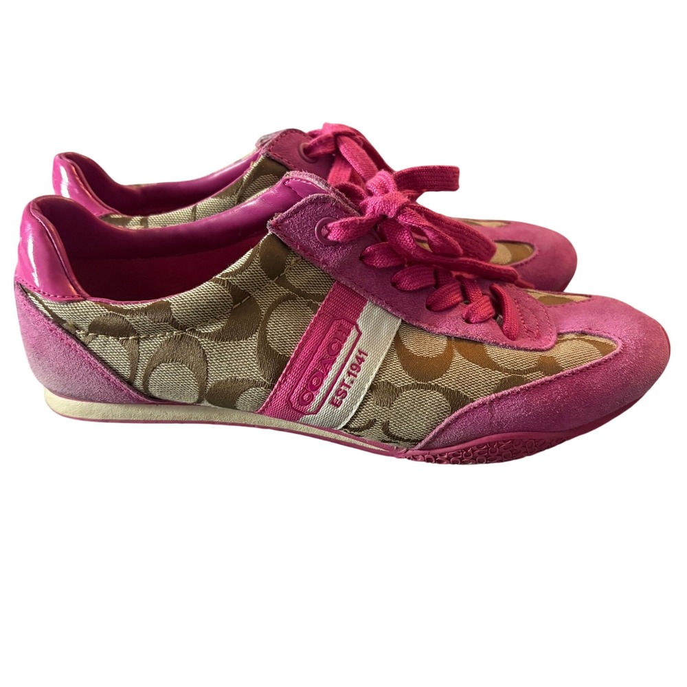 Coach Kortney Signature C Pink Khaki Suede Sneakers Womens 8M Y2K Barbicore